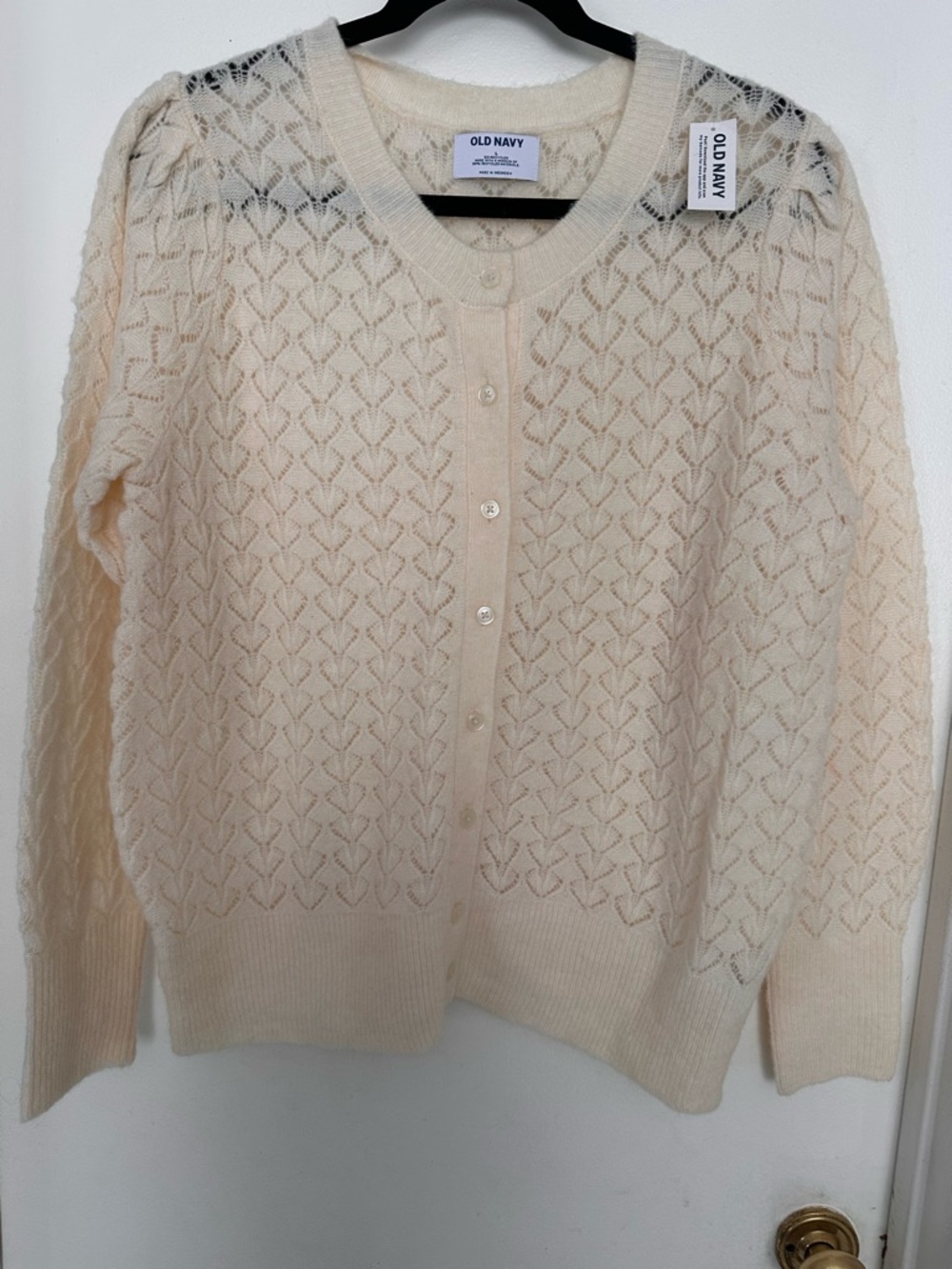 Old Navy Women's Cream Openwork Button-Front Cardigan